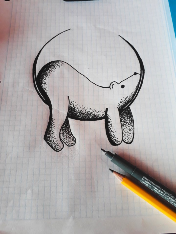 A drawing of a polar bear sitting on a crescent moon.