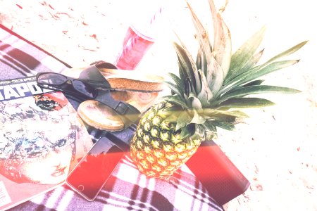 pineapple beside phone and speaker photo