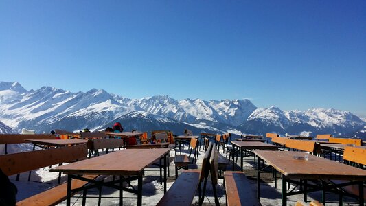 Mountains ski lodge terrace