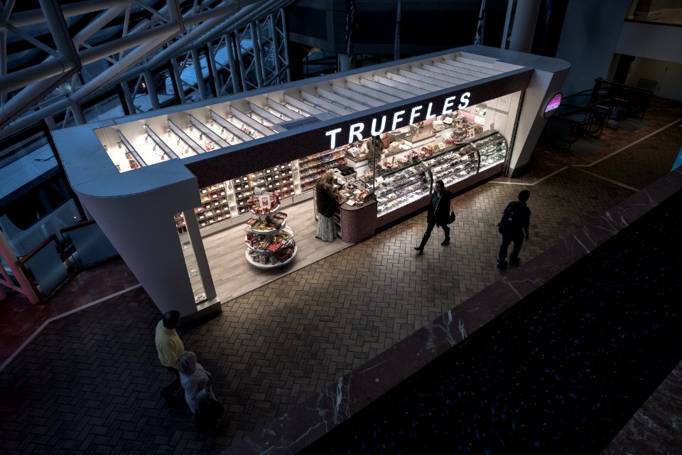 people walking beside Truffles store