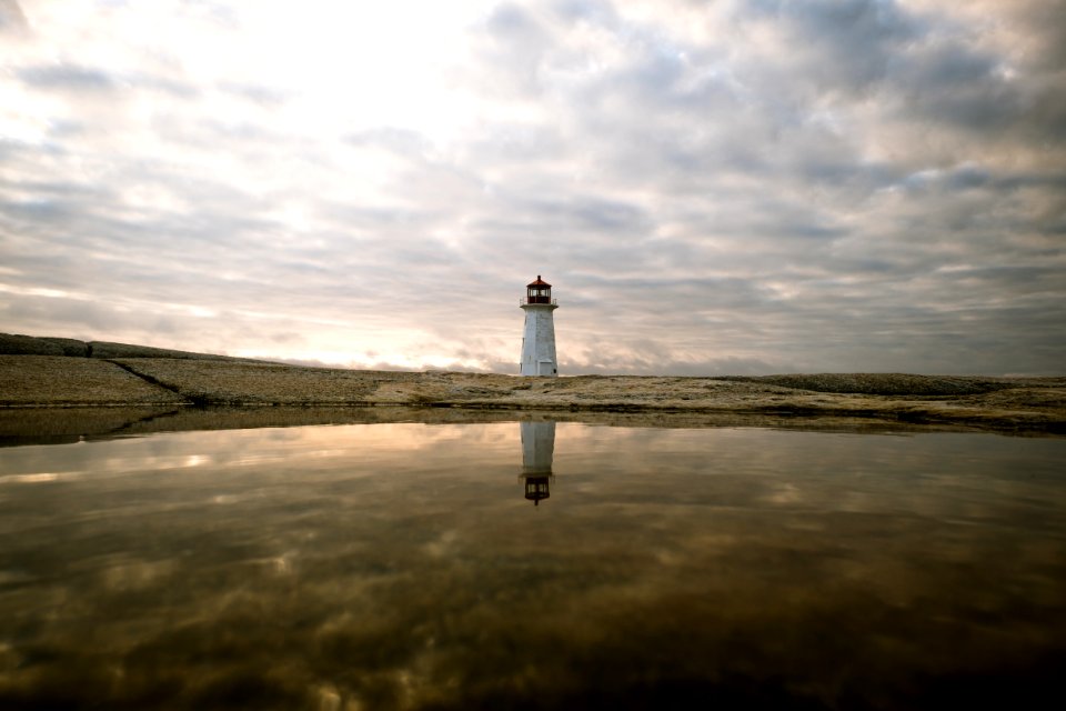 lighthouse reflecting on body of water