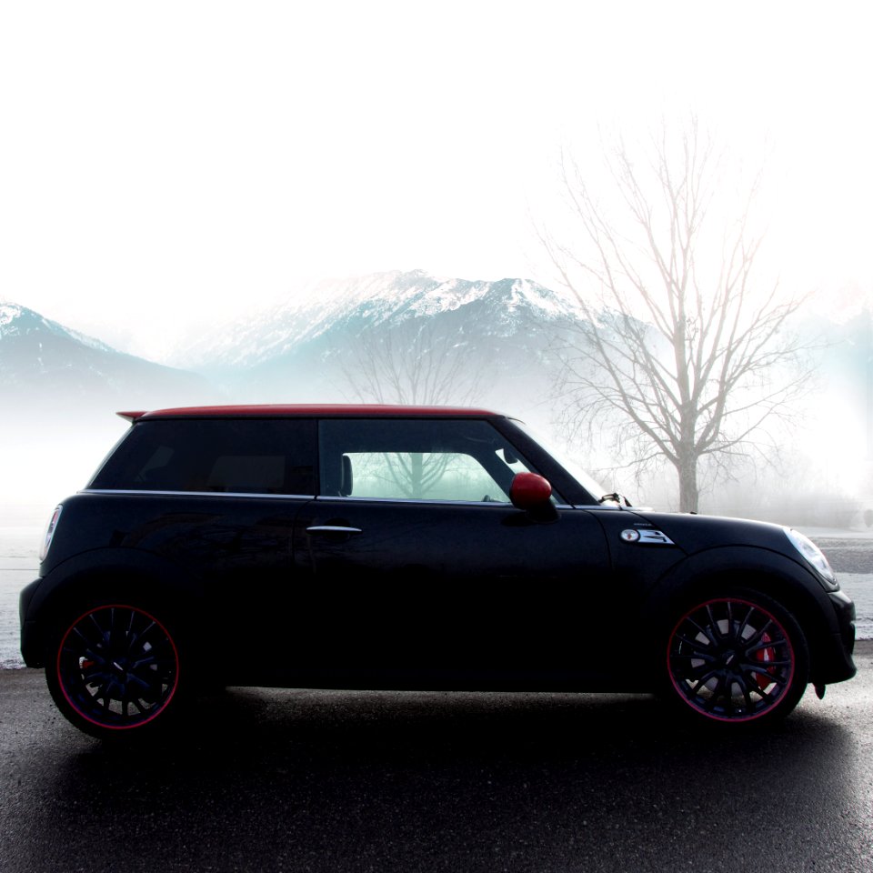 black Mini cooper parked on road