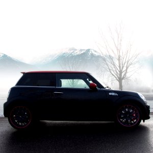 black Mini cooper parked on road