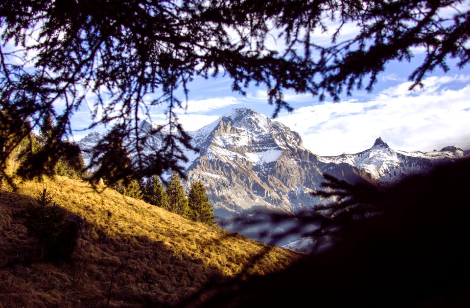 mountain range under clear blue sky photo