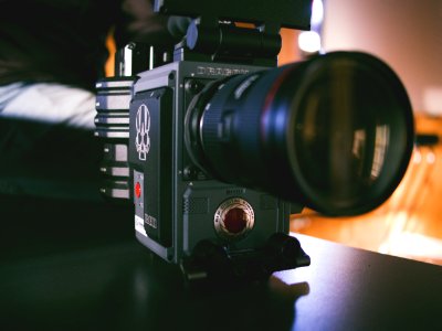 black DSLR camera in macro photograohy photo
