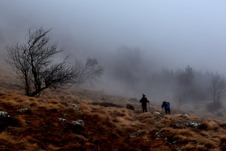 two people hiking on the mountain