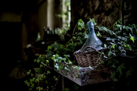 clear glass bottle on brown wicker basket