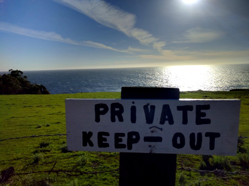 Grass, Sign, Ocean
