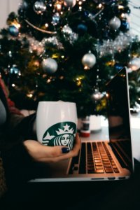 Laptop, Christmas decor, Apple photo