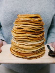 pancakes on brown tray photo