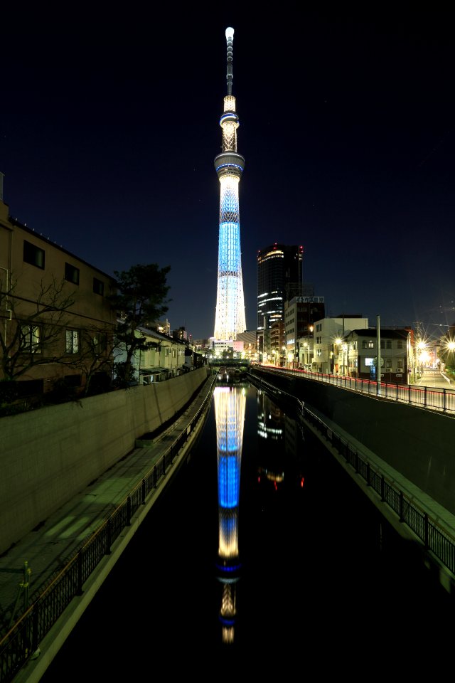 blue and white lighted tower during night time