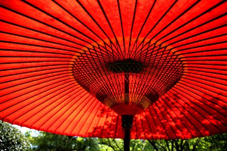 red patio umbrella