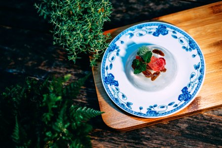 flat-lay photography of desert food on plate