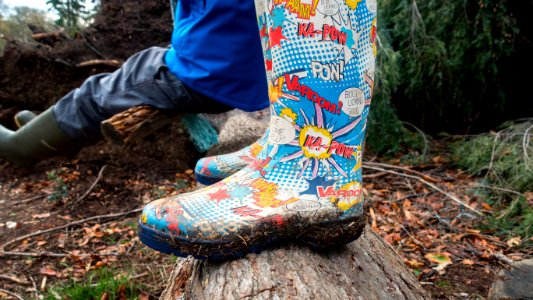 pair of multicolored rain boots