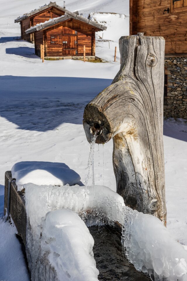 Winter fountain snow