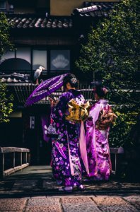 two women in purple and pink kimono photo