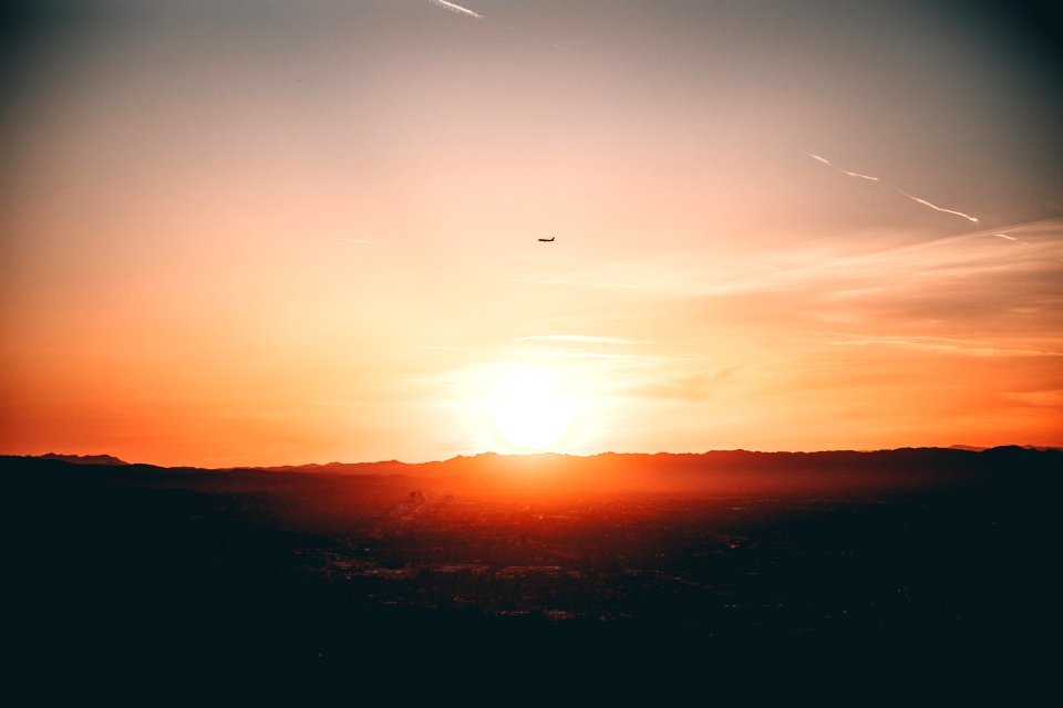 Sunset, Dark, Plane