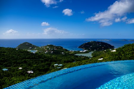 bird's eye view photography of pool on ridge near body of water photo