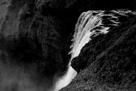 grayscale photo of waterfalls photo