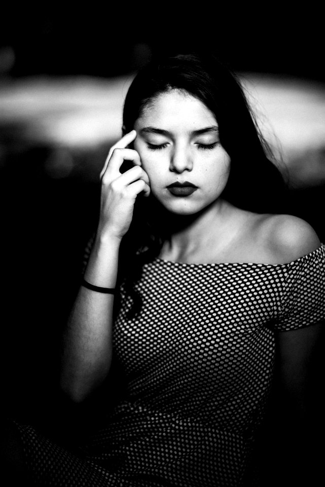 grayscale photo of woman portrait