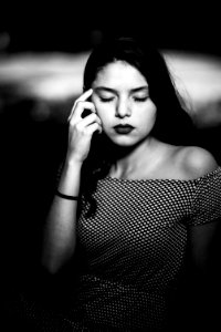 grayscale photo of woman portrait