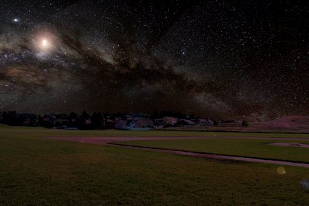 photo of house near field during night time photo