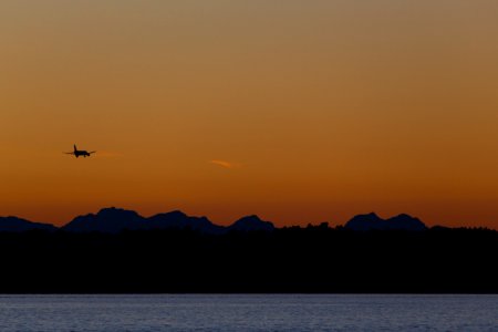 silhouette photo of airplane during sunset photo
