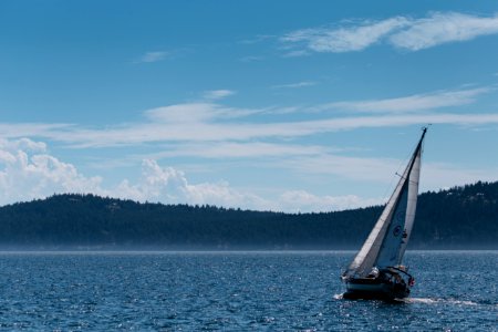 black sailboat on sea under blue sky during daytime photo