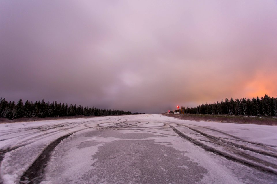 road covered with snow photo