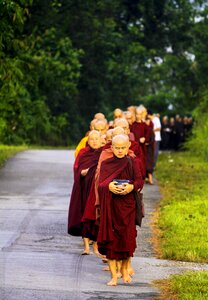 Theravada monks alms round buddhist monks