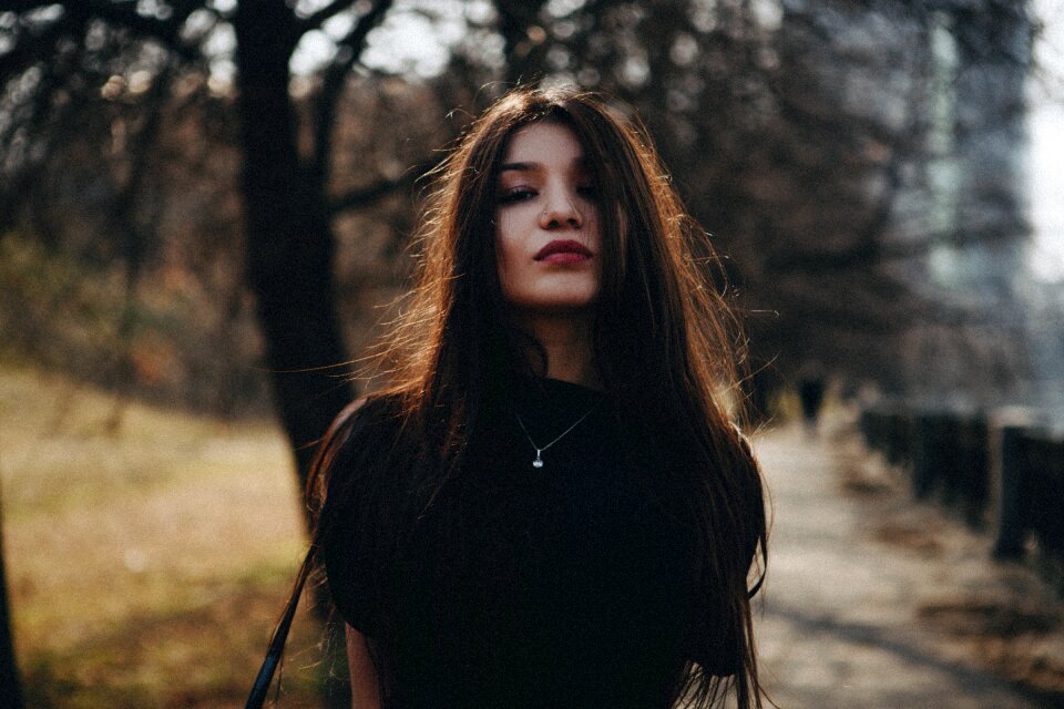 Long hair person lips