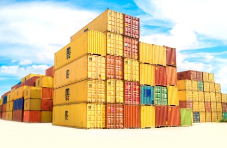 assorted-color filed intermodal containers photo