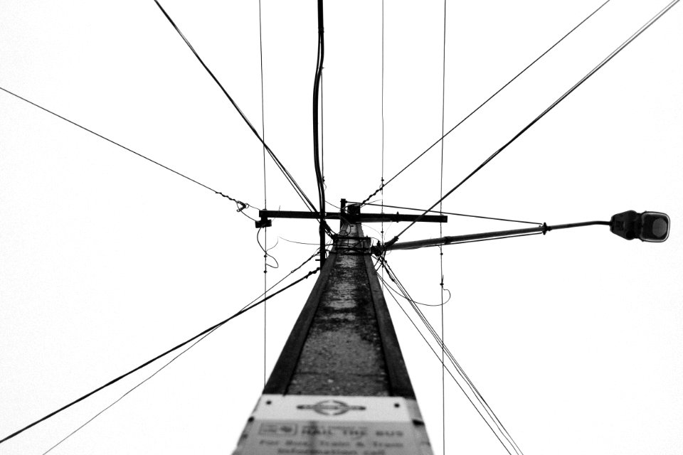 grayscale photo of cable wire