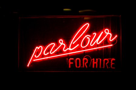Parlour for hire lighted neon light signage photo