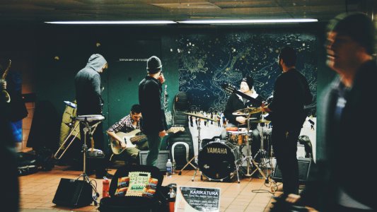 band practicing on studio photo