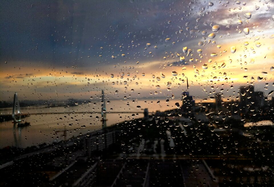 Rain the sea twilight