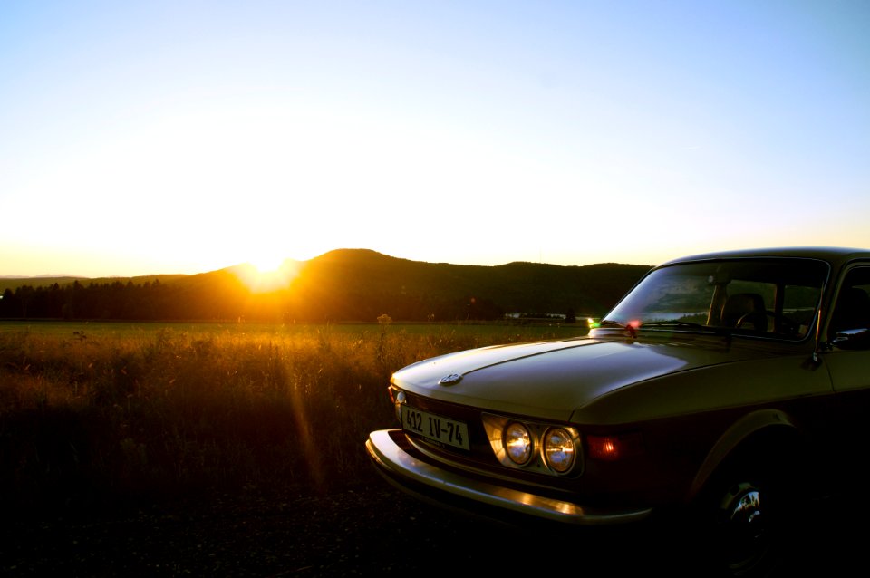 gray car during sunset