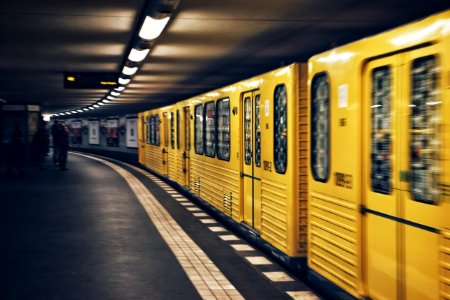 focus photo of yellow train photo