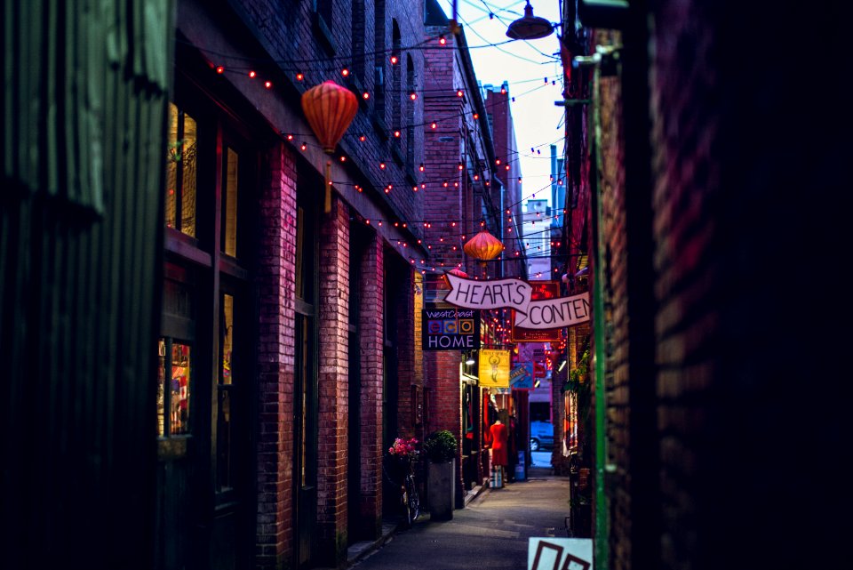 photo of a colored street with lightrs