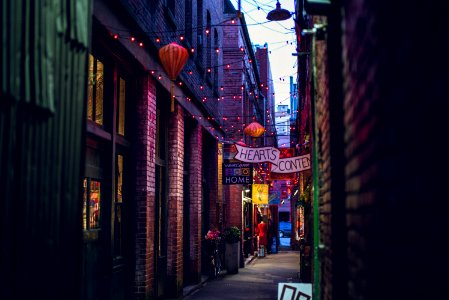 photo of a colored street with lightrs photo