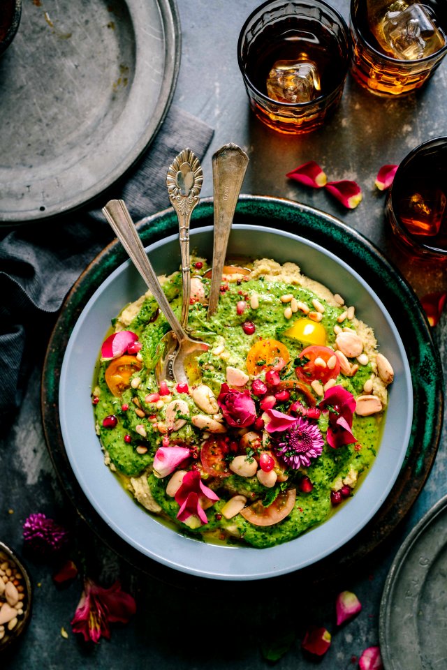 top view salad with guacamole