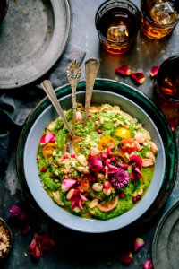 top view salad with guacamole