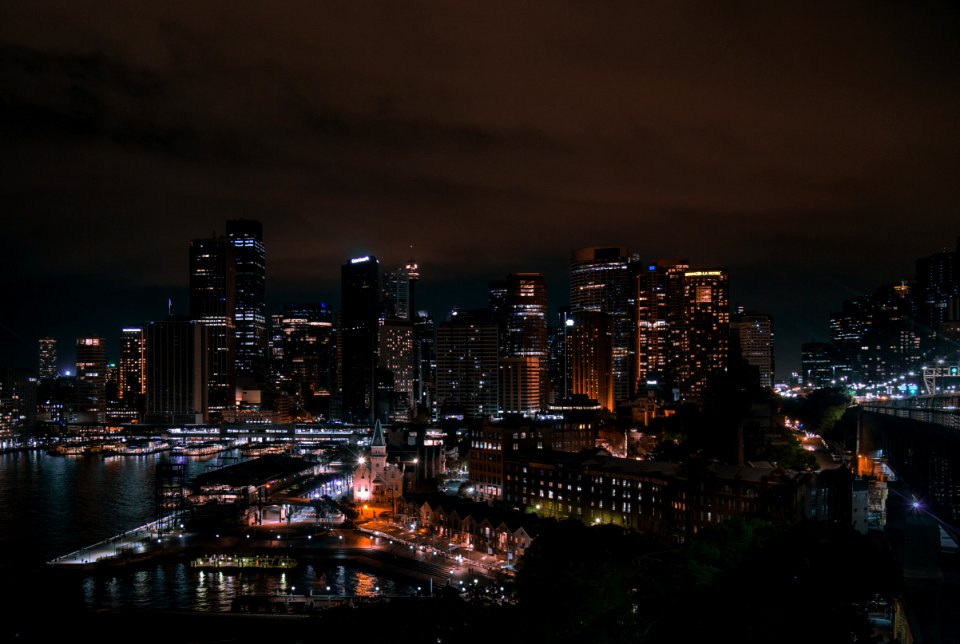 lighted high-rise buildings