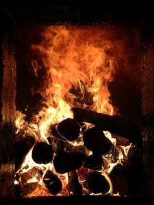 Flame wood burn fireplace photo