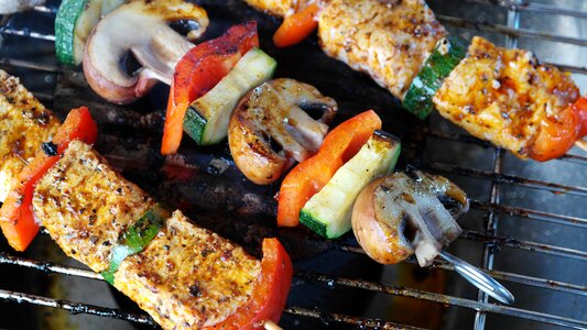 Mushrooms meat skewer barbecue