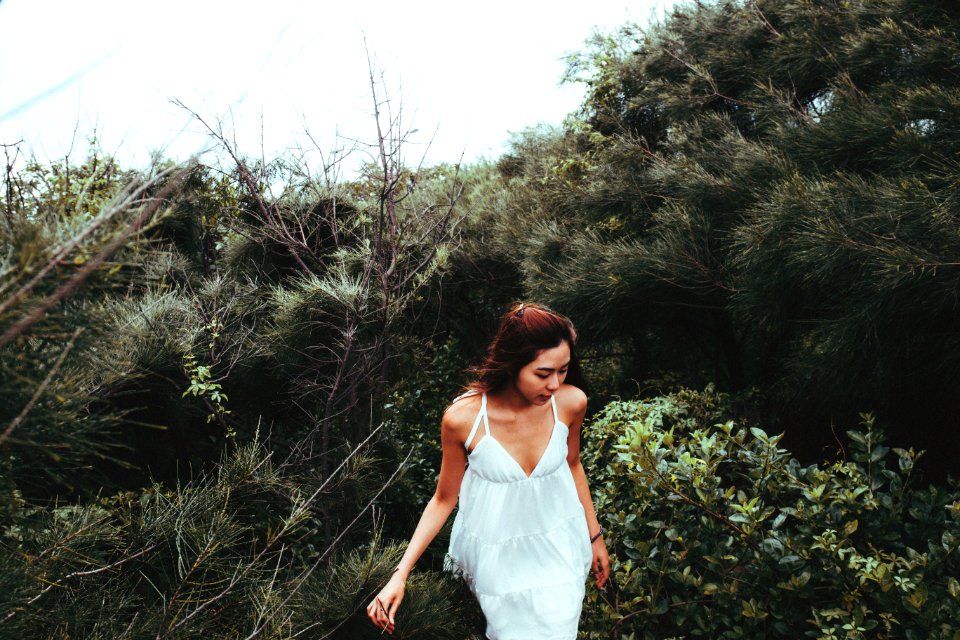 landscape photography of woman behind green leafed trees during daytime