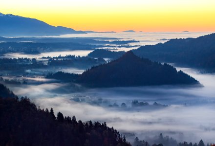 fog covered mountains photo