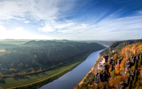 aerial photography of body of water between two mountains