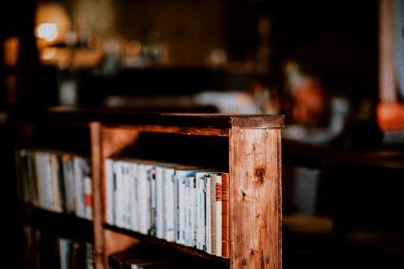 brown wooden book shelf with books