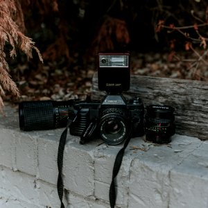 black Canon DSLR camera photo